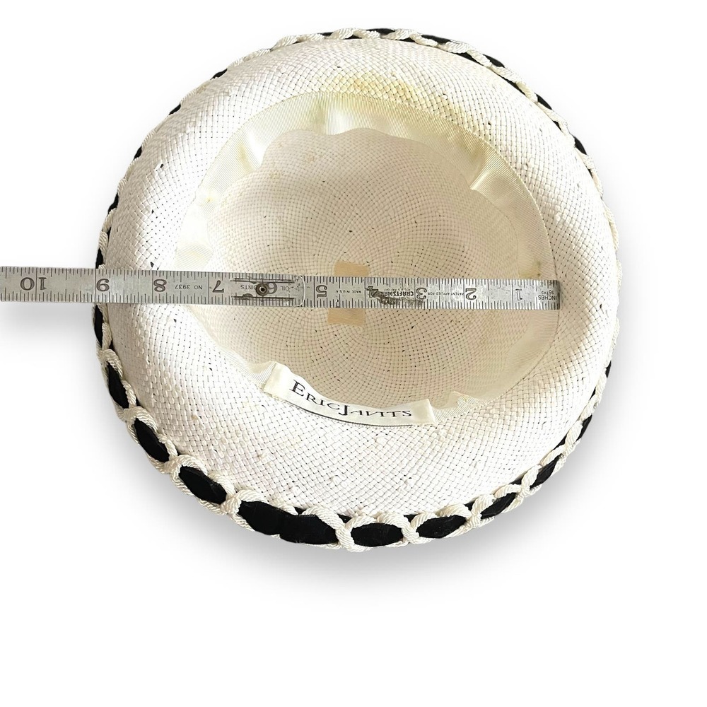 Sweet and Innocent Vintage Eric Javits 1980’s Black & White Derby Pillbox Hat - Picture 5 of 15